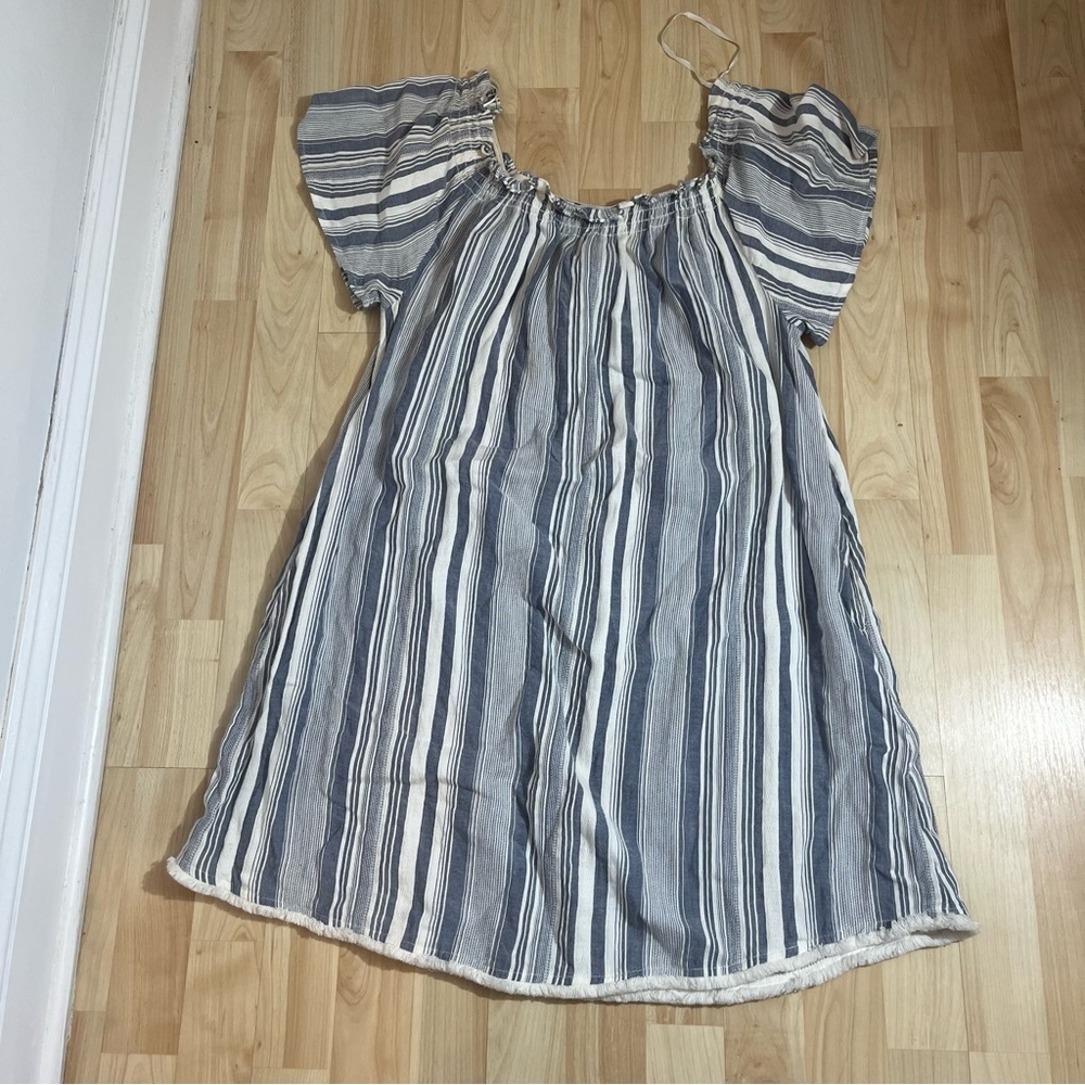 Fat Face Beachwear Blue & White Vertical
Stripe Dress Off The Shoulder Size L